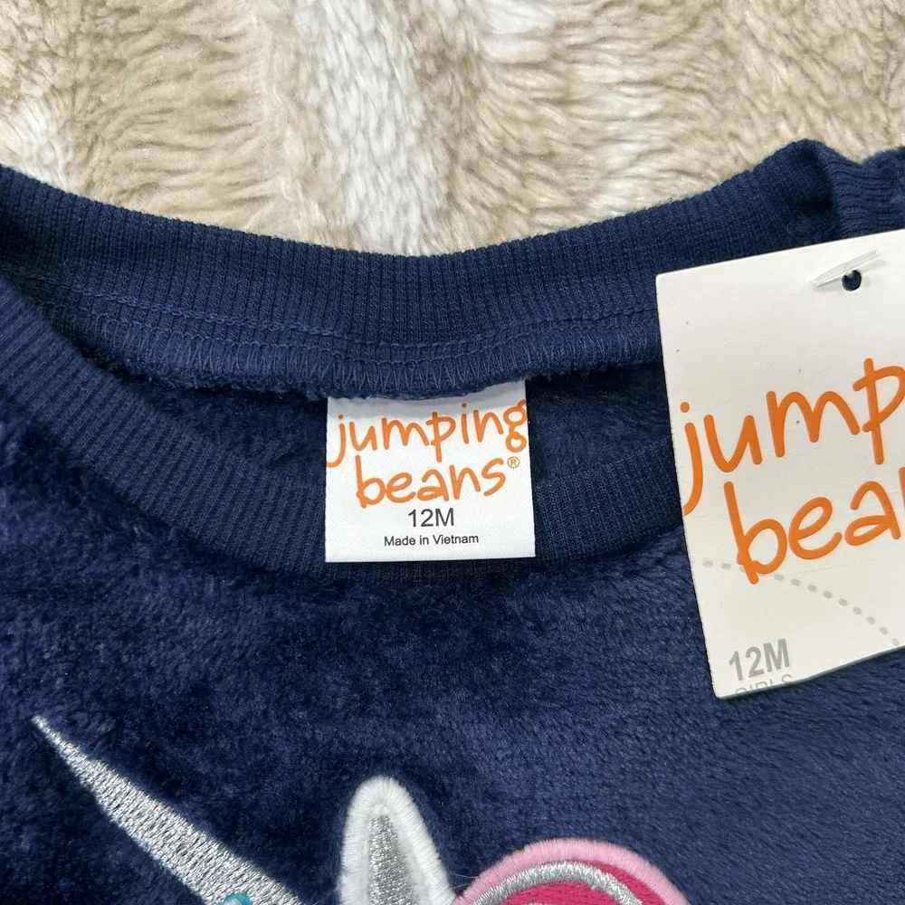 Jumping Beans Girls 12M Navy Blue Faux Fur‎ Unicorn Sweatshirt NWT